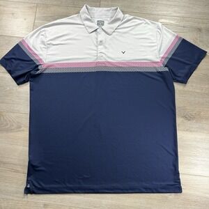 Callaway Opti Dri XL Short Sleeve Golf Polo Shirt Navy Pink Striped Performance*